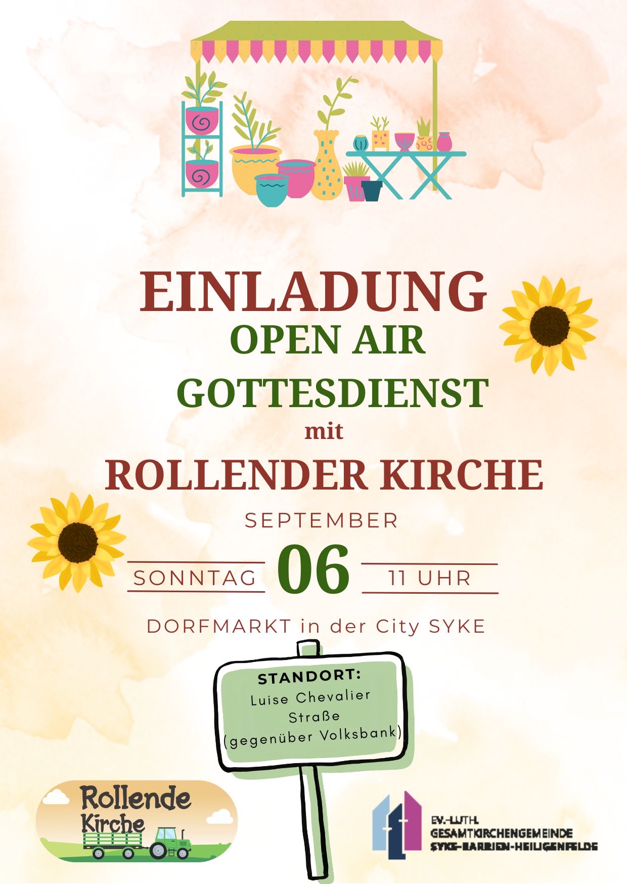 Rollende Kirche auf dem Dorfmarkt in Syke
